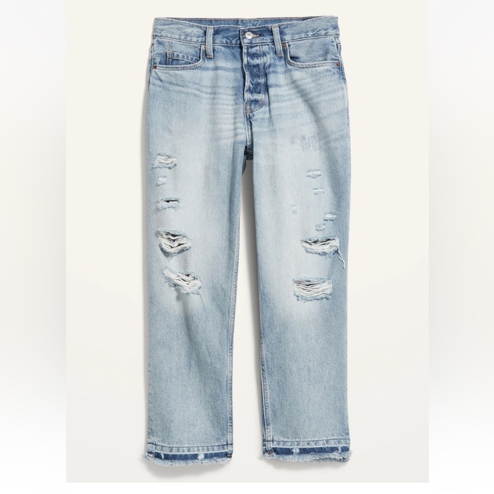 Old Navy Button-fly High Rise Sloughy Ripped Straight Crop Jeans - Picture 3 of 12